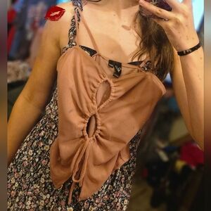 Elegant Mauve Spaghetti Strap Mesh Crop Top